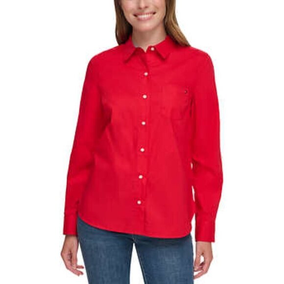 NEW Tommy Hilfiger Roll-Tab Button Up Shirt | Red - Picture 4 of 9